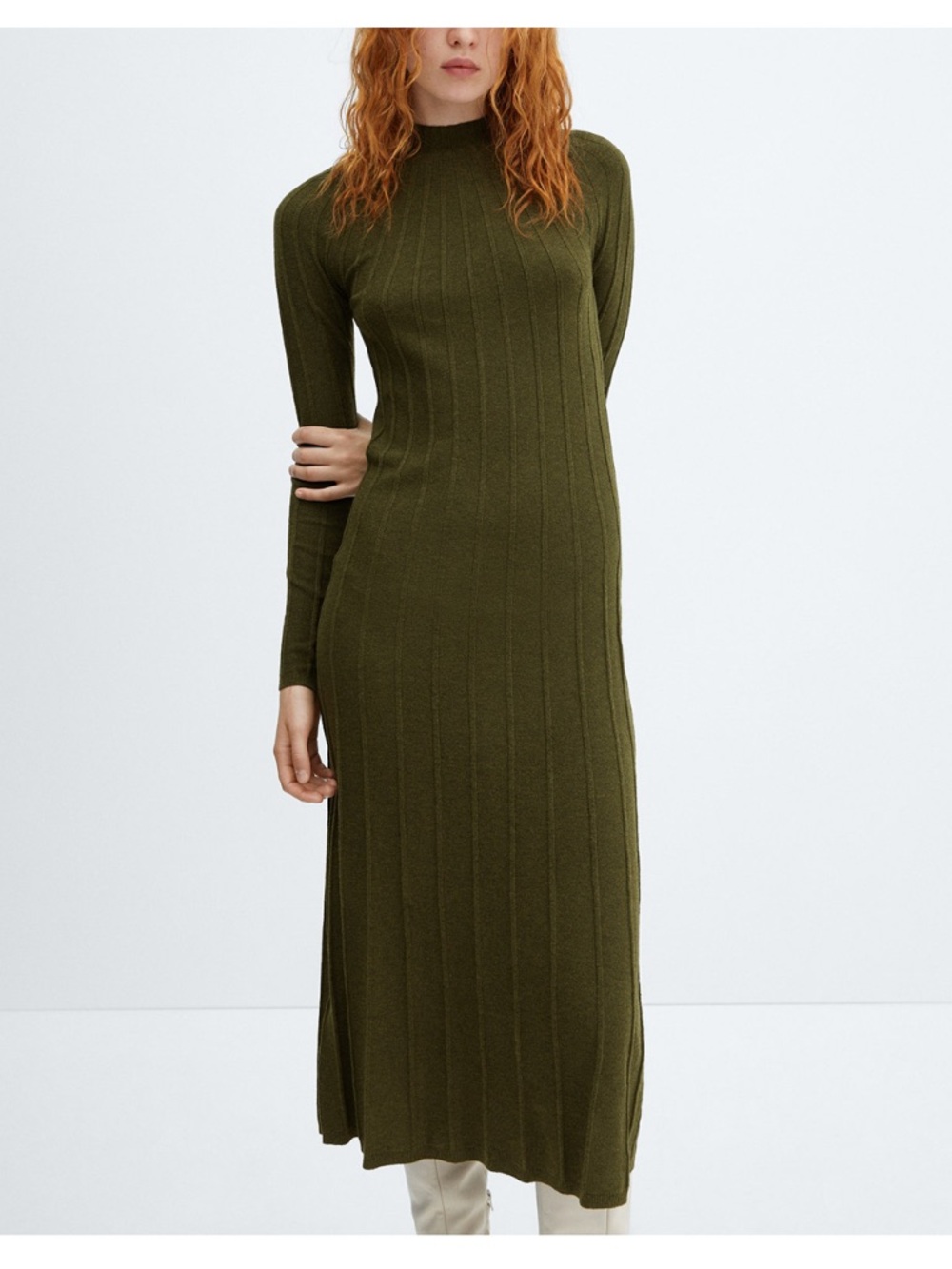 MANGO Perkins-Neck Ribbed MIDI Dress Size 8